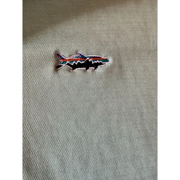 Patagonia Men's Polo Shirt Mint Green Size M 100% Polyester Embroidered Fish Log - Picture 2 of 6